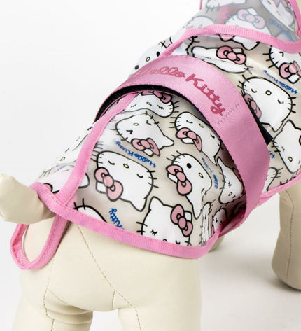 Pink Hello Kitty dog raincoat for small dogs, XS size, featuring a cute Hello Kitty design and waterproof material.