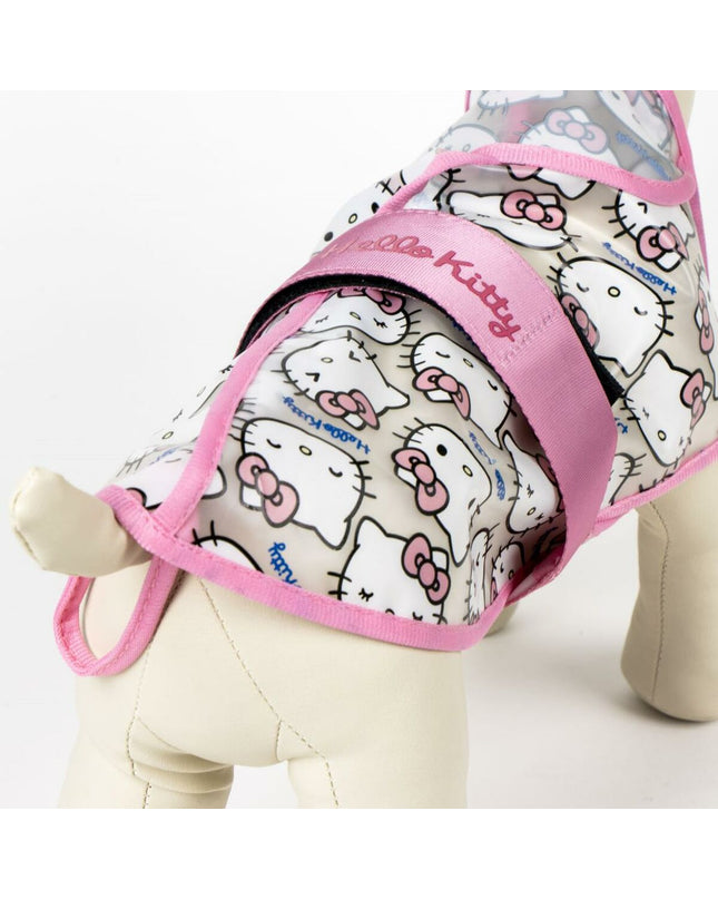 Pink Hello Kitty dog raincoat for small dogs, XS size, featuring a cute Hello Kitty design and waterproof material.
