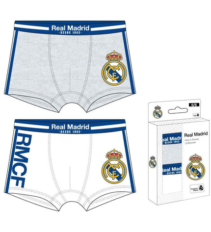 Colorful boys' Real Madrid C.F. swim trunks in multicolour, suitable for sports and outdoor water activities.