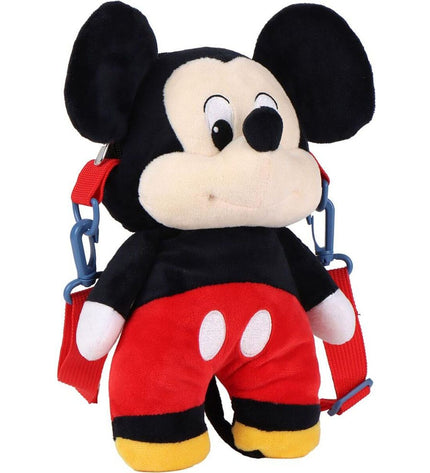 Mickey Mouse plush backpack, soft toy and toy storage with embroidered Mickey face, in bright colors, ideal for children.