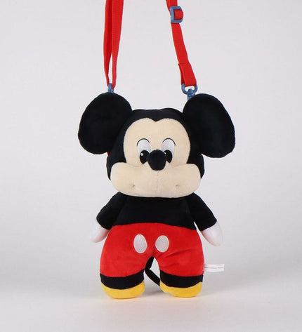 Soft Mickey Mouse backpack for kids, featuring a colorful cartoon design, ideal for toys and playful accessories.