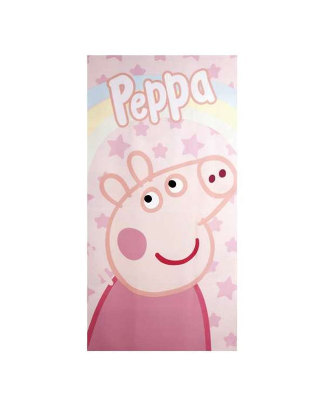 Light pink Peppa Pig beach towel, 70x140 cm, soft cotton, featuring Peppa Pig character, ideal for bath or beach use.