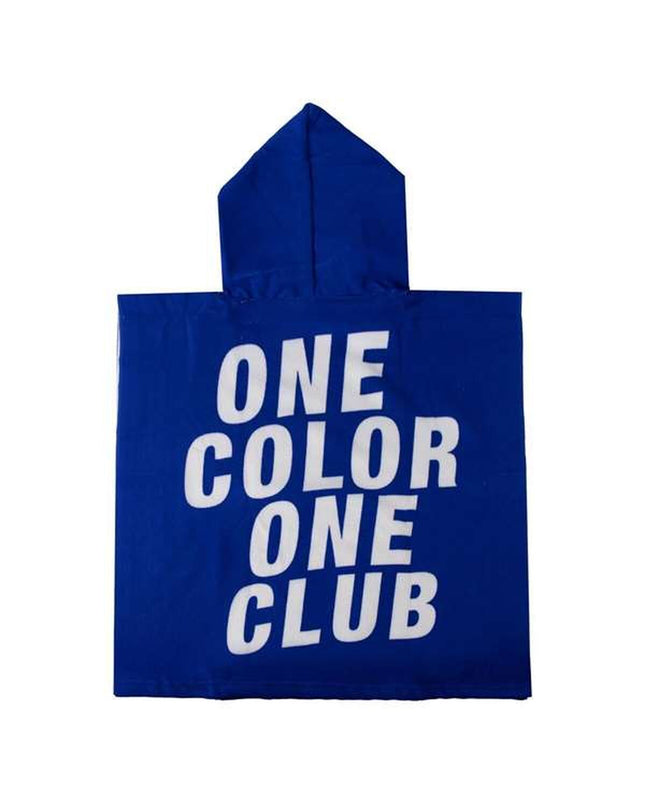 Real Madrid C.F. blue hooded poncho towel for home and bath, 55 x 77 cm, with team logo and soft fabric.