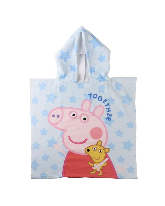 Light blue Peppa Pig hooded poncho towel for kids, 55x77 cm, soft cotton, perfect for bath or pool use.