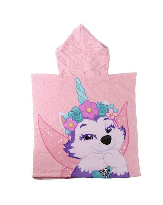 Pink Paw Patrol hooded poncho towel for kids, 55 x 77 cm, featuring Paw Patrol characters, ideal for bath or pool use.