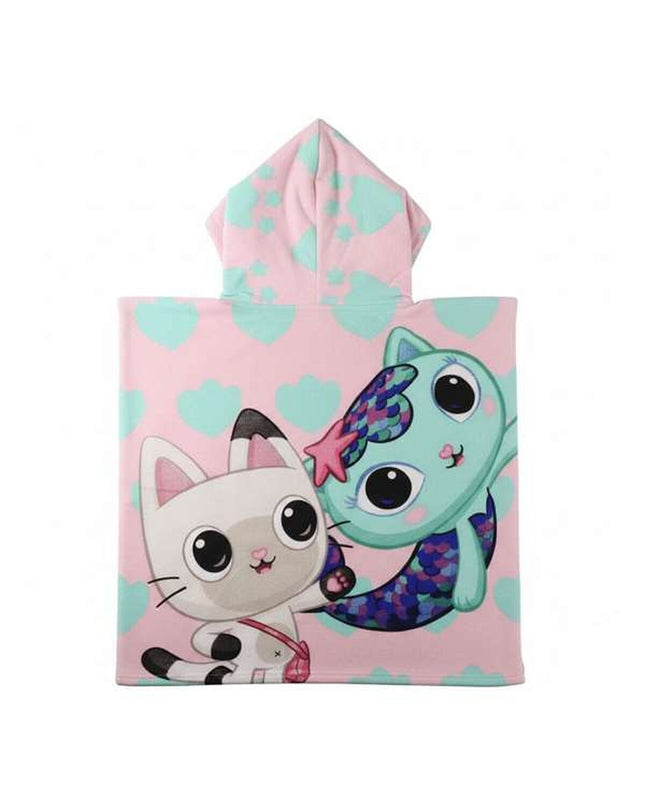 Gabby's Dollhouse light pink hooded poncho towel with cartoon design, 55x77 cm, for bath or house use