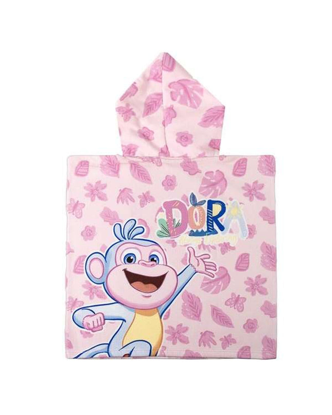 Dora The Explorer pink hooded poncho towel for kids, 55 x 77 cm, perfect for bath or swimming.