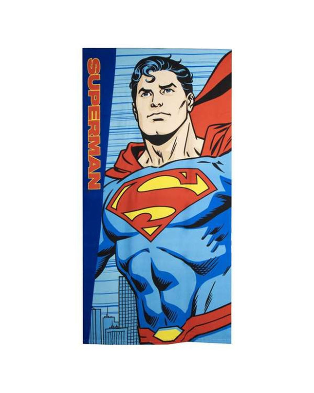 Blue Superman beach towel, 70x140 cm, featuring Superman logo, perfect for bath or poolside use.
