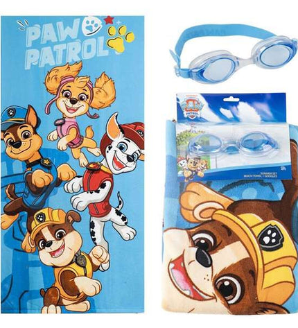 Blue Paw Patrol beach towel featuring characters from the Paw Patrol series, perfect for bath or beach use.