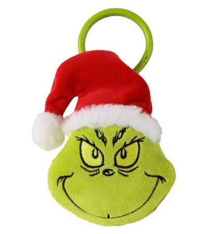Green The Grinch plush keychain featuring a smiling Grinch face, perfect as a playful and humorous accessory.
