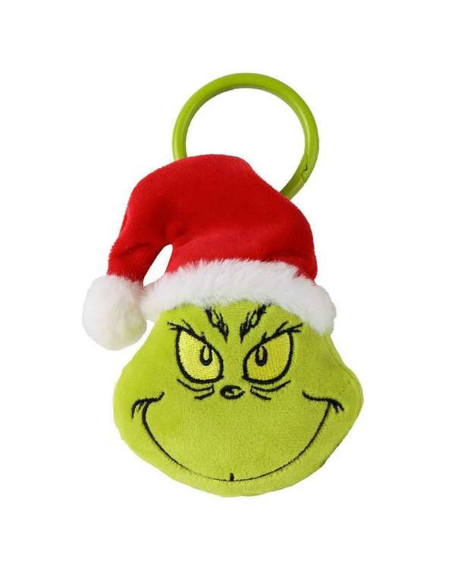 Green The Grinch plush keychain featuring a smiling Grinch face, perfect as a playful and humorous accessory.