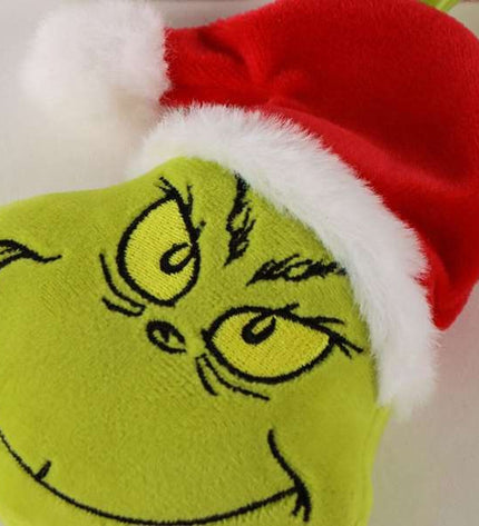 Green Grinch plush keychain toy, featuring a playful Grinch character, ideal for fun gifts and accessories