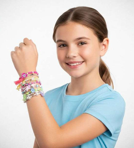 Care Bears bracelet making kit with colorful beads and charms, ideal for creative jewelry projects for children.