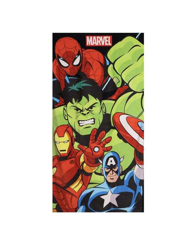 The Avengers strandhanddoek, 70x140 cm, featuring superhero designs, ideal for bathroom or beach use.
