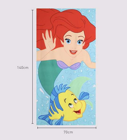 Princess blue beach towel with 70x140 cm size, featuring a soft, absorbent fabric for bath and home use.