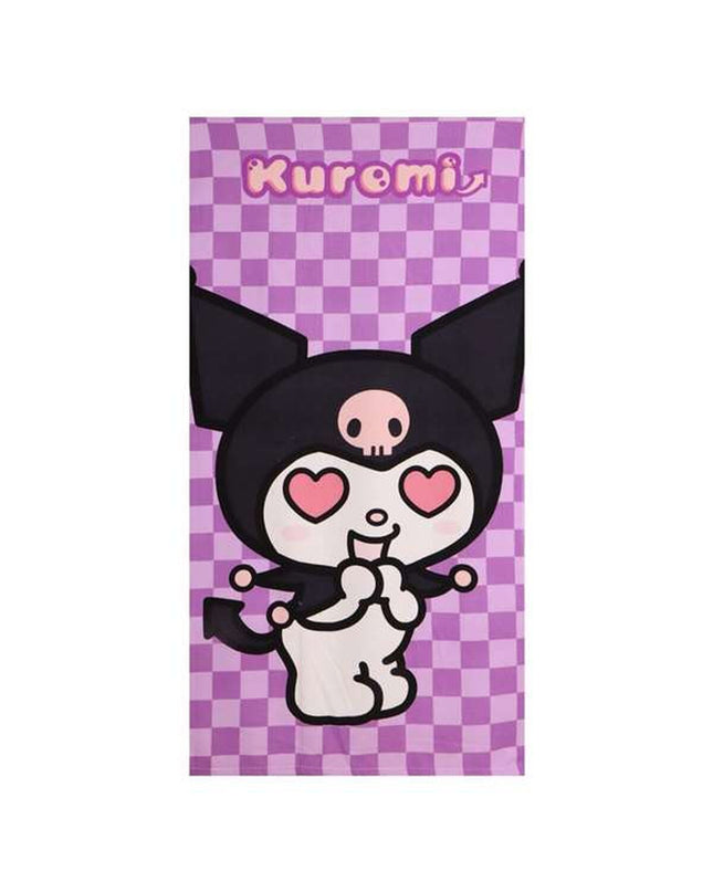 Hello Kitty purple hooded poncho towel for kids, 70x140 cm, soft and absorbent for bath and swimming use.