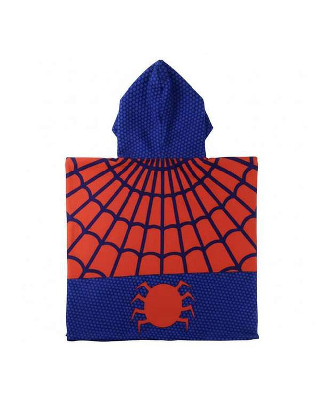 Red Spider-Man hooded poncho towel for kids, 55 x 77 cm, soft terry cloth, featuring Spider-Man design for bath or pool use.
