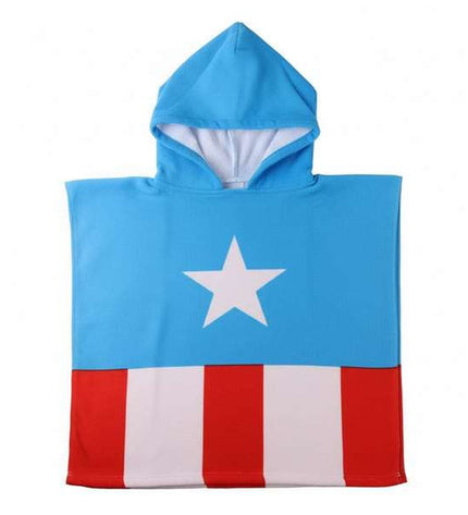 The Avengers blue hooded poncho towel for home and bath, measuring 55 x 77 cm, featuring superhero design and soft fabric.