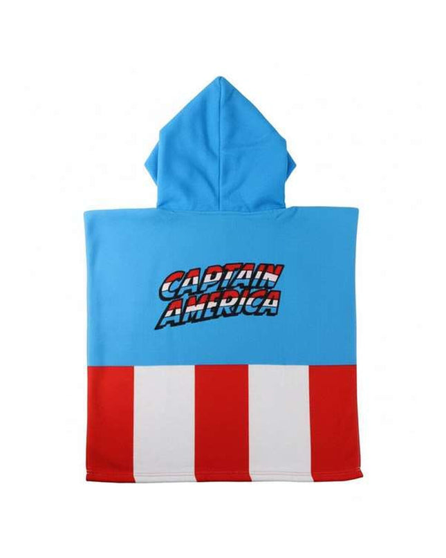 Blue The Avengers poncho-handdoek with hood, 55x77 cm, featuring superhero design, ideal for bath or home use.