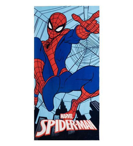 Dark blue Spider-Man beach towel with Spider-Man print, perfect for bath or home use, featuring superhero design and soft fabric.