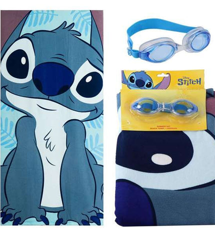 Stitch blue beach towel with stitched pattern, large rectangular shape, soft cotton fabric, perfect for bath or beach use.