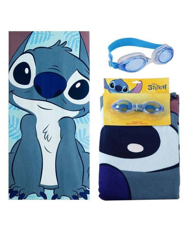 Stitch blue beach towel with stitched pattern, large rectangular shape, soft cotton fabric, perfect for bath or beach use.