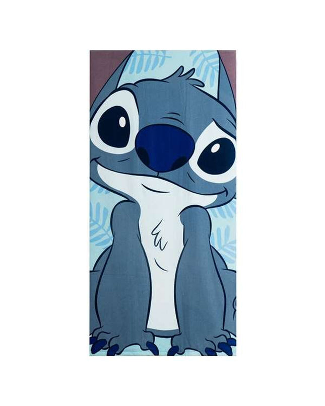 Stitch blue beach towel with stitched design, ideal for bathroom or home use, displayed flat with textured fabric visible.