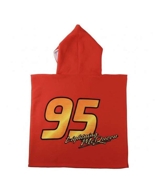 Cars red hooded poncho towel for kids, 55x77 cm, perfect for bath or swimming, featuring a fun Cars design with a hood.