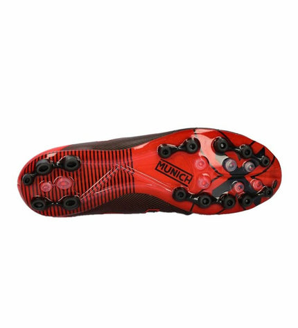 Adult Munich Arenga 310 football cleats for outdoor sports, shown in black with orange accents, designed for soccer players.