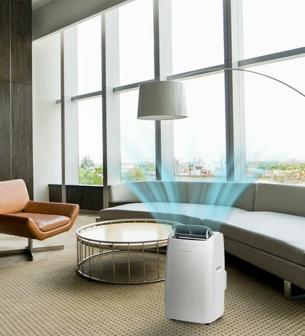 Aspes AAAP1200F A portable air conditioner unit for home and kitchen cooling with vents and control panel visible inside.