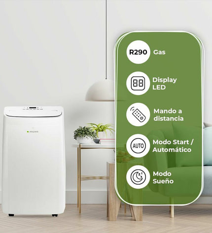 Aspes AAAP1200F portable air conditioner in white, compact design for home cooling, with adjustable vents and control panel