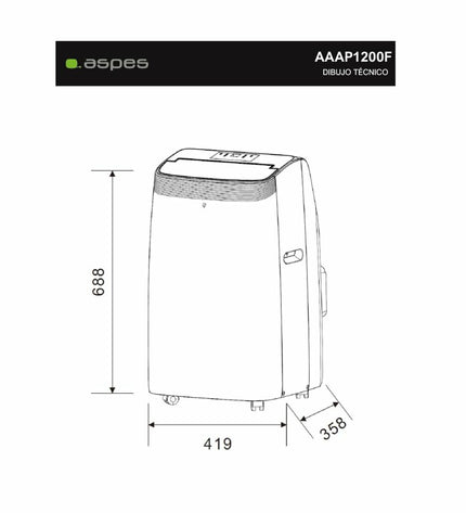 Portable Aspes AAAP1200F A air conditioner unit with vents and controls, designed for home cooling and comfort.