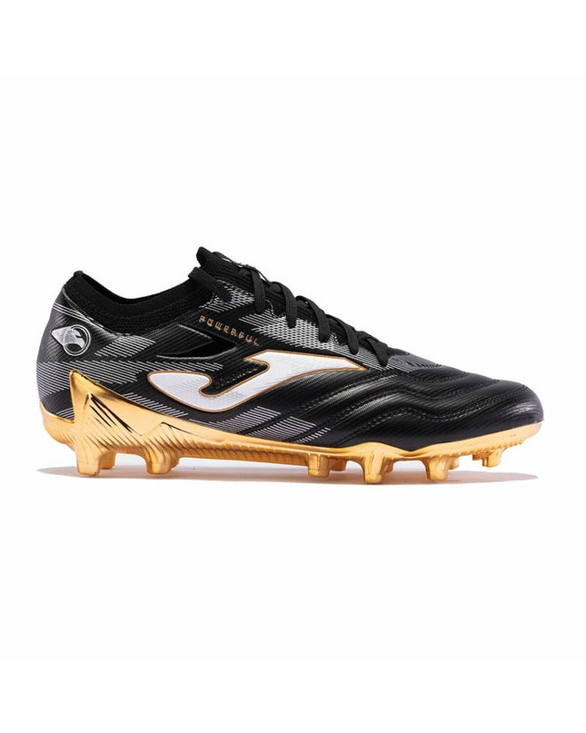 Black Joma Sport Powerful Cup adult soccer cleats for outdoor football, featuring a sleek design and durable outsole.