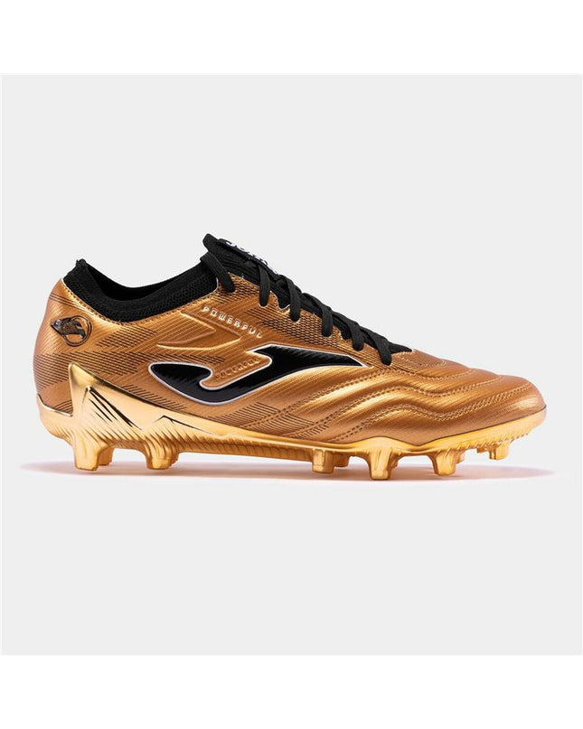 Black Joma Sport Powerful Cup adult football shoes for outdoor soccer, featuring sturdy design and cleats for enhanced grip.