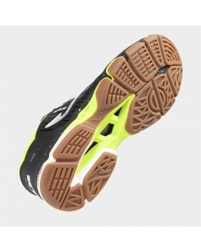 Yellow and black Joma Sport men's tennis shoes with breathable mesh and sturdy soles, designed for outdoor tennis play.