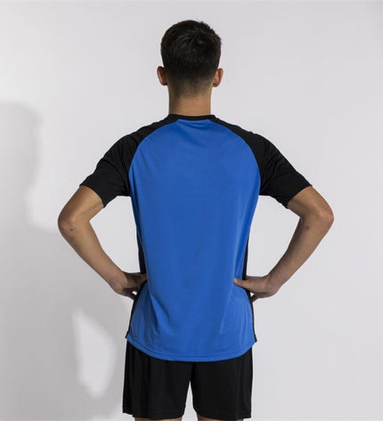 Kids' Joma Sport Tiger Vi soccer shorts with short sleeves, designed for outdoor football, featuring breathable fabric and team branding.