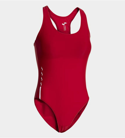 Joma Sport Shark III women's red watersport swimsuit for sport and outdoor activities, shown on a model.