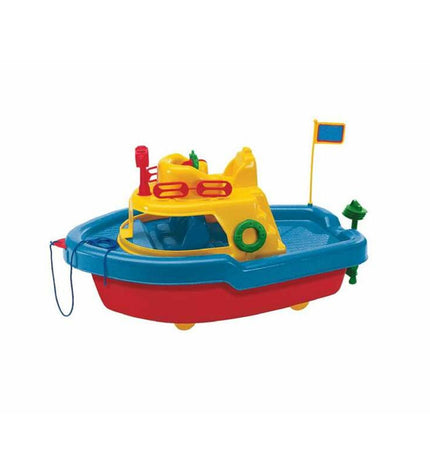 AVC toy boat measuring 50 x 27.5 x 24.5 cm, suitable for outdoor play and water activities, shown in the image.
