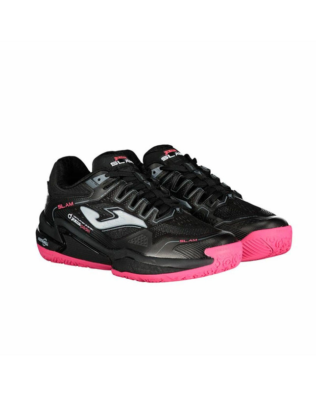 Black Joma Sport Slam 2401 tennis padelschoenen for adults, designed for outdoor sports with supportive athletic features.