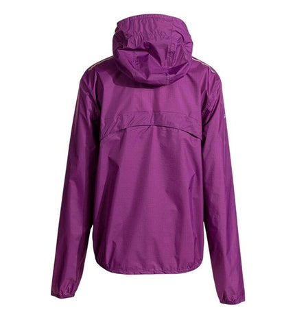 Purple Joma Sport R-City Iconic rain jacket for outdoor activities, shown on a hanger with a hood and waterproof fabric.