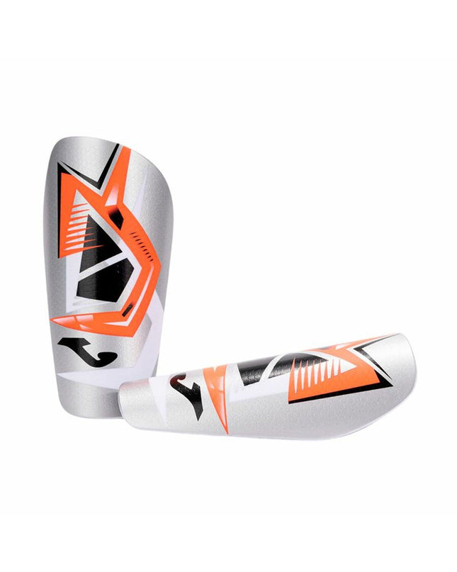 Gray Joma Sport J-Pro football shin guards with protective padding and adjustable straps for sports and outdoor use.