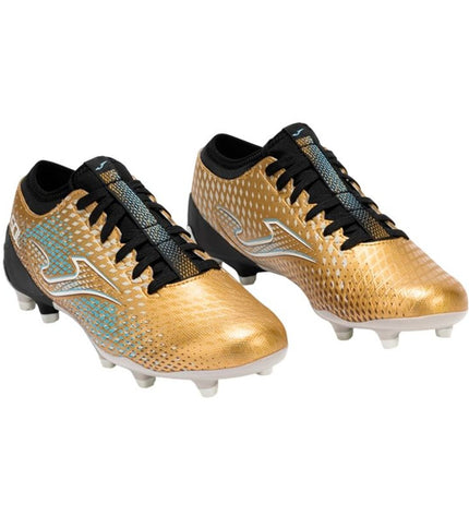 Adult Joma Sport Gol 2526 gold soccer cleats for outdoor football, showing the gold-colored design and studded sole.