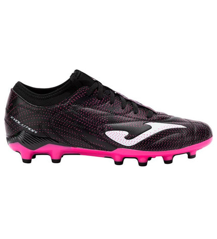 Black Joma Sport Evolution 2501 adult football shoes with studded soles for outdoor soccer gameplay.