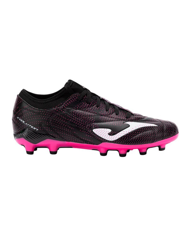 Black Joma Sport Evolution 2501 adult football shoes with studded soles for outdoor soccer gameplay.