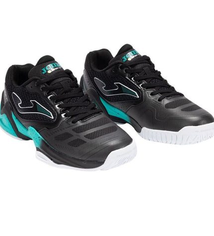 Black Joma Sport men's tennis shoes with breathable mesh and supportive soles, designed for outdoor tennis play.
