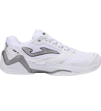 White Joma Sport men's tennis shoes with breathable mesh and cushioned soles, designed for outdoor tennis play.
