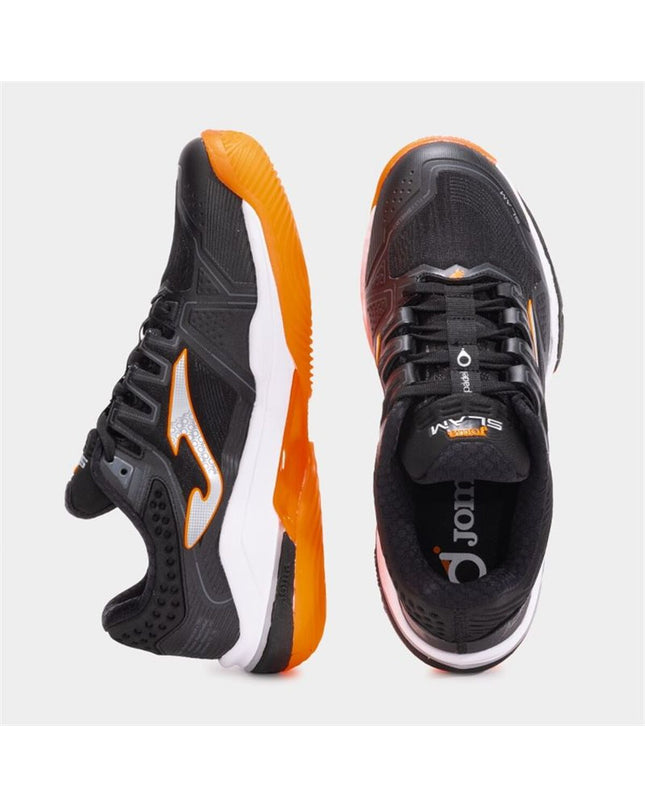 Black Joma Sport Slam 2501 adult tennis paddleshoes with breathable design and grip sole, suitable for outdoor sports.