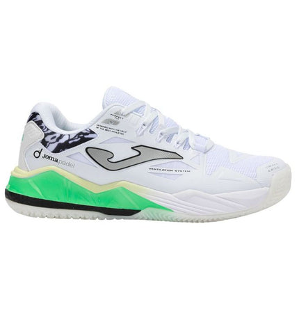 White Joma Sport Spin 2502 adult padel tennis shoes with breathable mesh and supportive sole, designed for outdoor sports.
