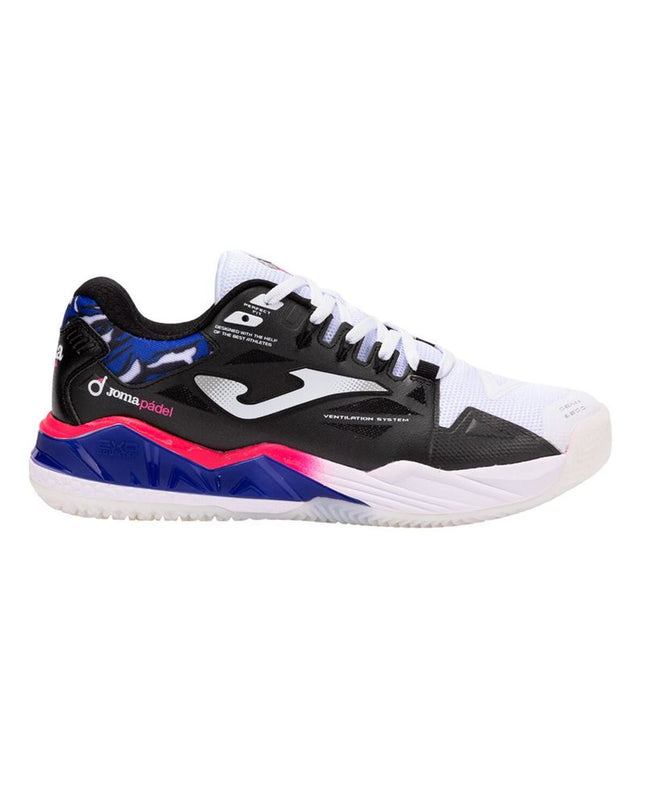 Joma Sport Spin adult tennis padelschoenen in zwart, designed for outdoor sports and tennis playing.