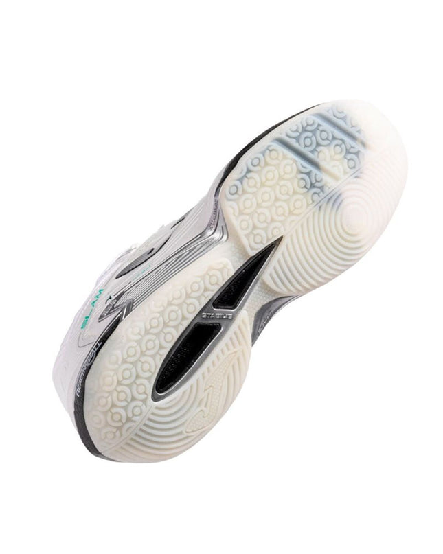 Joma Sport Slam 2502 white adult tennis padel shoes with breathable mesh and supportive sole for outdoor sports.
